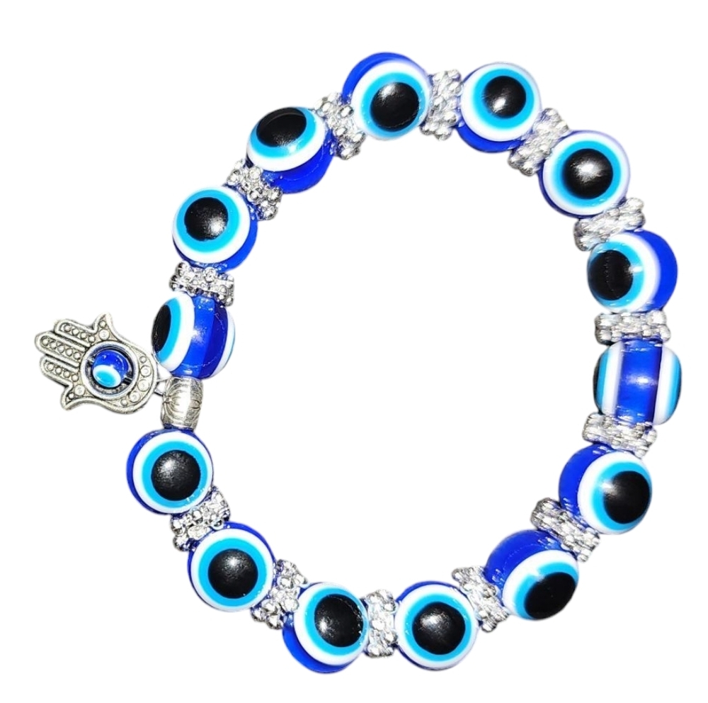 Blue Evil Eye Bracelet with Silver Charm